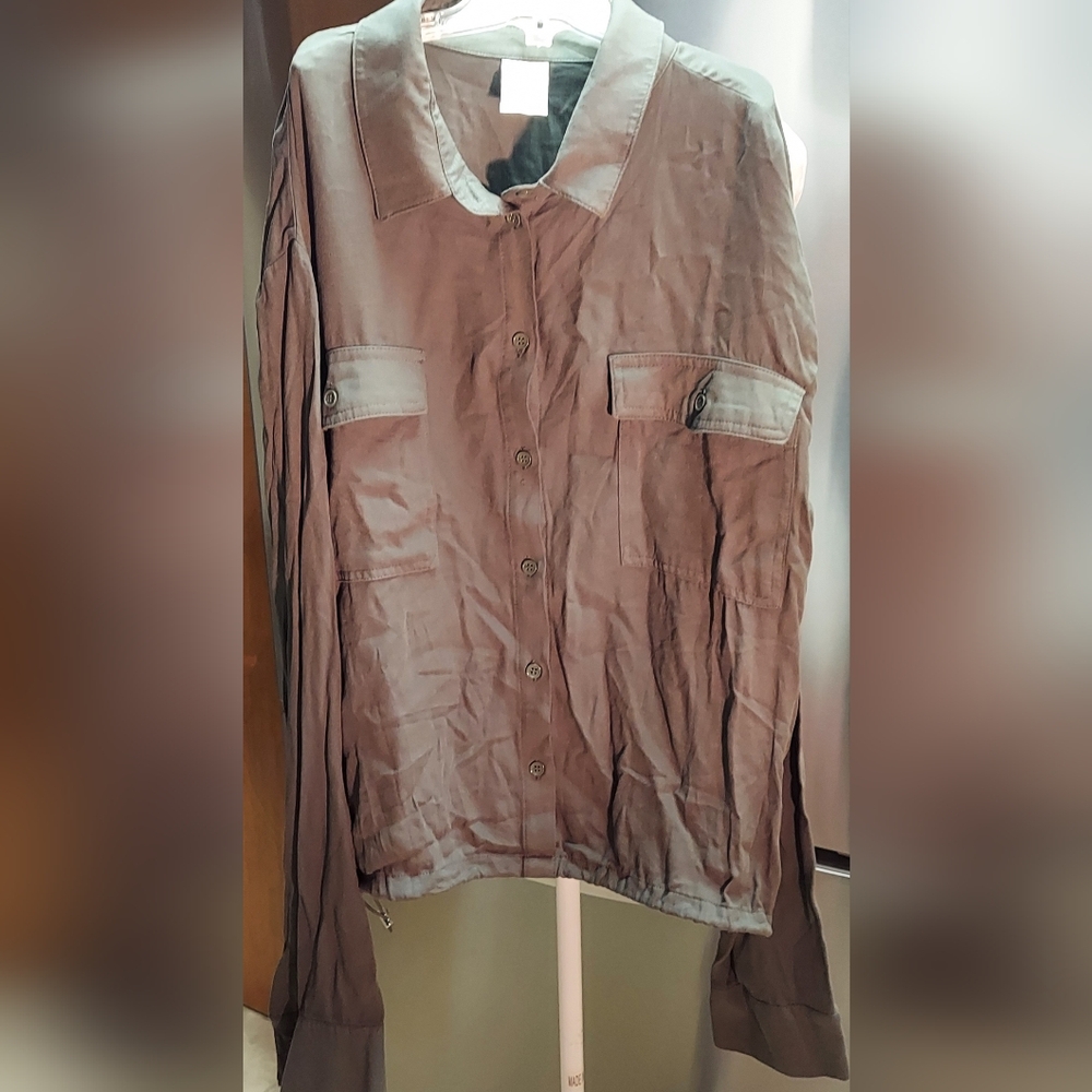 Womans Plus Size Top Shirt Shacket Jacket Army Green XXXL (size 21)